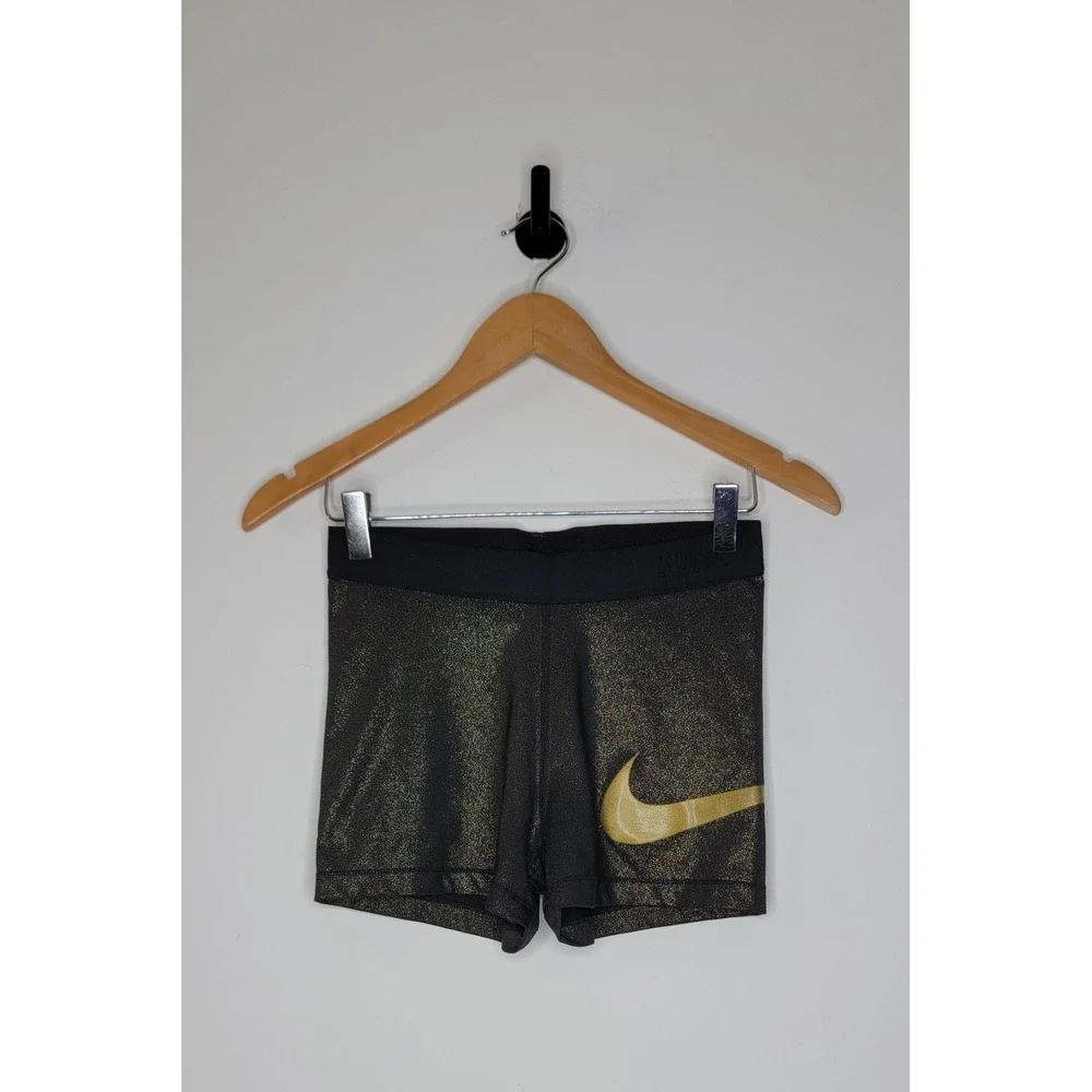 Nike Pro Fitted Shorts Women's Size Medium Black / Gold Shimmer 3